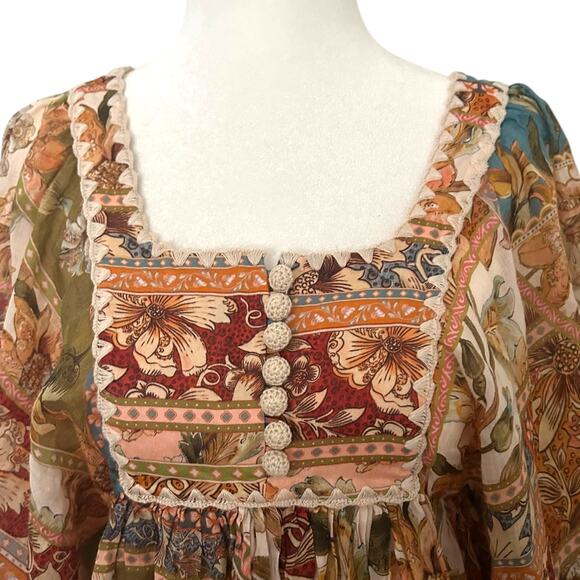 Zimmermann Chintz Billow Mini Dress Floral Crochet Long Sleeves Multi 2 Petite - Picture 3 of 9